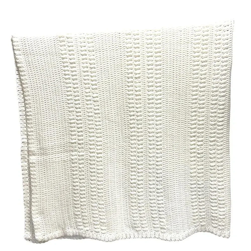 Handmade Crochet‎ Knit Solid White Afghan 62x76